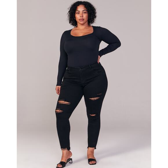 NWT Abercrombie & Fitch Mid Rise Super Skinny Ankle Jeans Distressed Black 27/4S - Picture 2 of 13